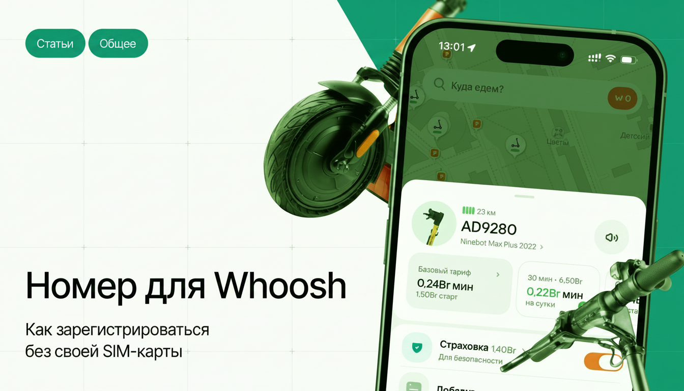 Скидка 30% на первые 3 поездки в Whoosh: регистрация по SMS через виртуальный номер.